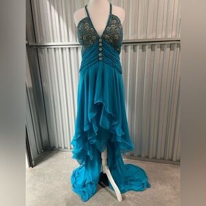 Beyond Jovani Blue Sequin High Low Ruffle Formal Dress 12 Pageant Prom Fairycore